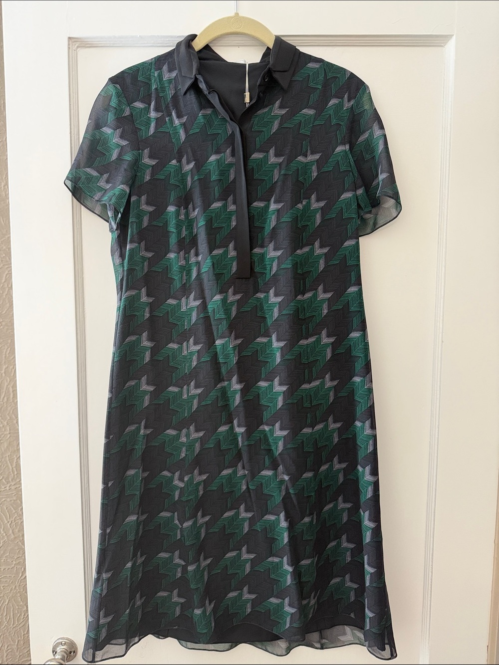 Hugo Boss Black Dress with Green and Gray Geometric Pattern